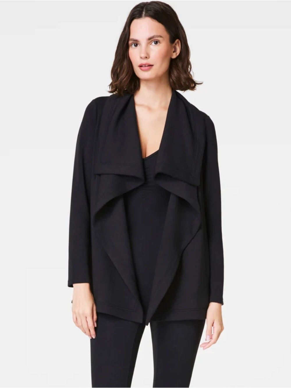 SPANX AirEssentials Drape-front Cardigan in Very Black Sz L NWT